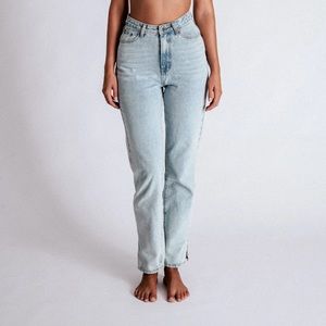 MESHSKI SIDE SPLIT, WIDE LEG JEANS